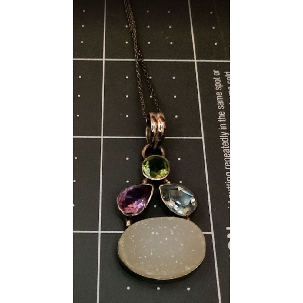 925 Sterling Silve Necklace Moonstone, Amethyst, Blue Topaz & Green Tourmaline
